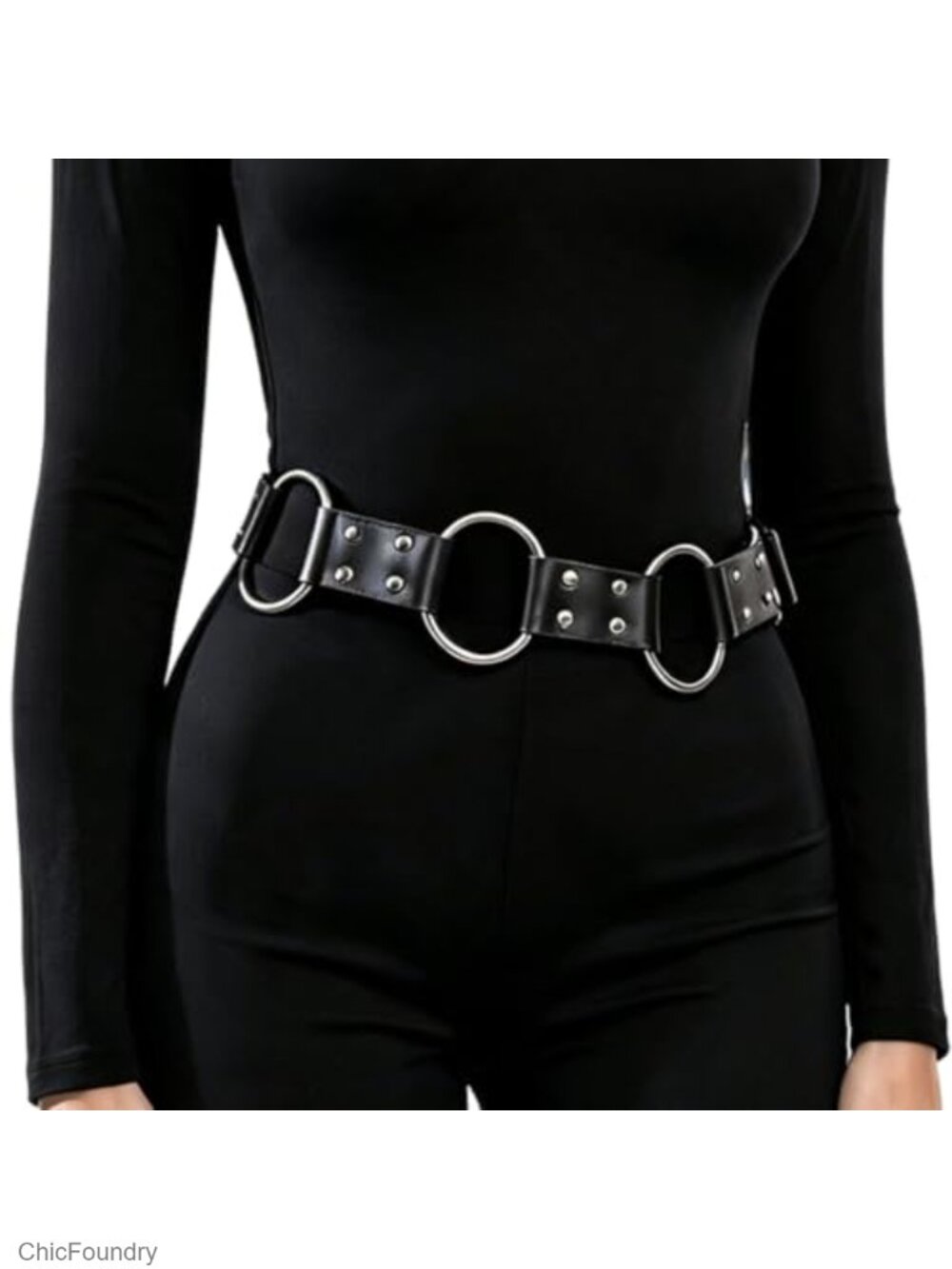 Punk Faux Leather Waist Harness Belt Adjustable Metal Chain Tassel